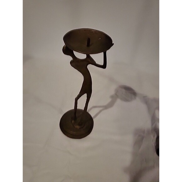 13” VTG MCM CAST BRONZE BRASS BRUTALIST CANDLE HOLDER MODERNIST 70
